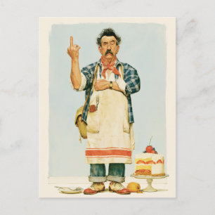 Cartão Postal Padeiro Mal-Humorado e Bolo de Morango
