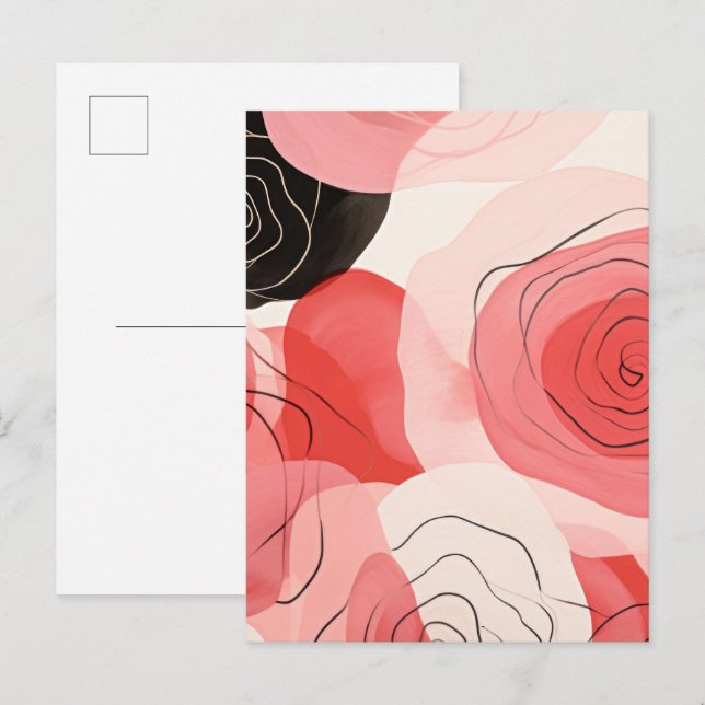 Cartão Postal Padrão abstrato de rosas (Frente/Verso)