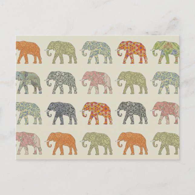 Cartão Postal Padrão Animal Colorido de Elefante Contemporâneo (Frente)