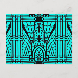 Cartão Postal Padrão arquitetônico Deco, Turquesa e Preto