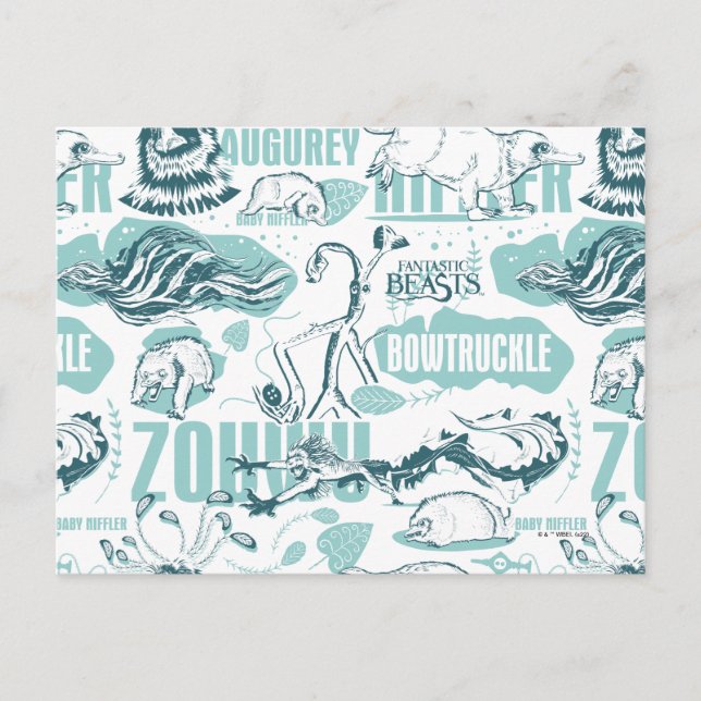 Cartão Postal Padrão Azul de Bestas Fantásticas (Frente)