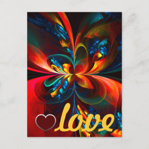 Cartão Postal Padrão Azul Laranja-Abstrato Floral Moderno #14