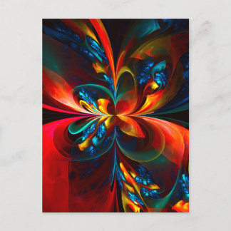 Cartão Postal Padrão Azul Laranja-Abstrato Floral Moderno #14