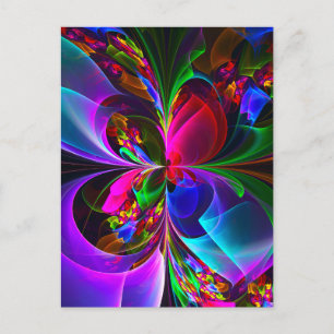 Cartão Postal Padrão Azul Vermelho Abstrato Floral Moderno #12