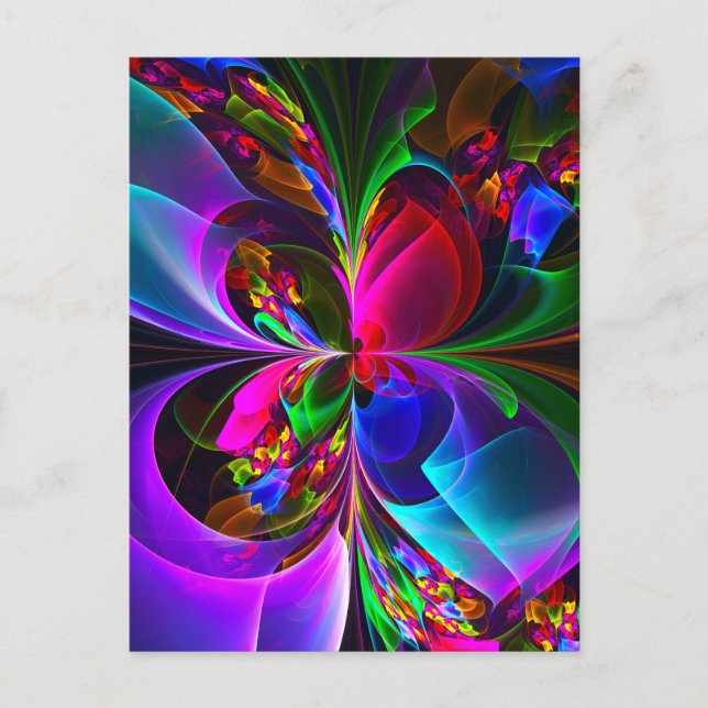 Cartão Postal Padrão Azul Vermelho Abstrato Floral Moderno #12 (Frente)