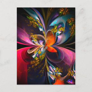 Cartão Postal Padrão Azul Vermelho Abstrato Floral Moderno #13