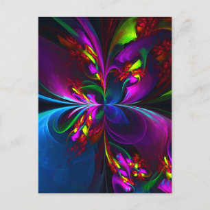 Cartão Postal Padrão Azul Vermelho Abstrato Floral Moderno #15