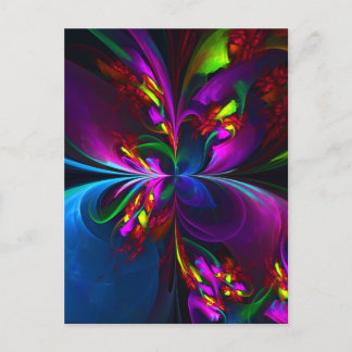 Cartão Postal Padrão Azul Vermelho Abstrato Floral Moderno #15
