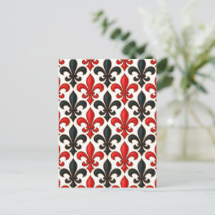 Cartão Postal Padrão Barroco Flor-de-lis Vermelho Preto Design