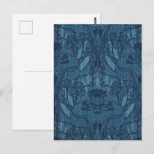 Cartão Postal Padrão Botânico Chic Blue Art Nouveau Íris