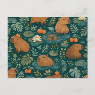 Cartão Postal Padrão Botânico de Capivara Fofa