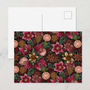 Cartão Postal Padrão Botânico de Temperos de Natal e Floral