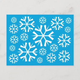 Cartão Postal Padrão branco de flocos de neve em um fundo azul