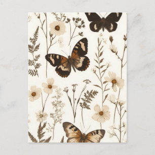 Cartão Postal Padrão Caprichoso de Borboleta e Flor