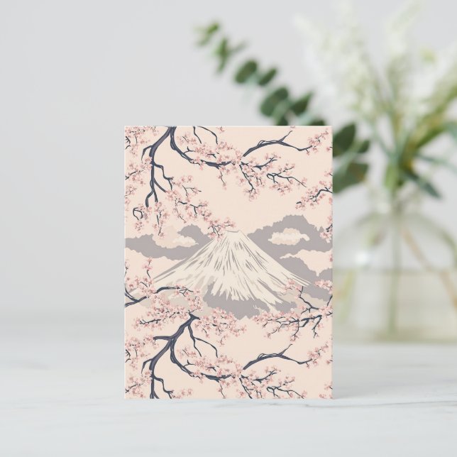 Cartão Postal Padrão Cênico do Monte Fuji com Cerejeira Rosa Sua (Em pé/Frente)