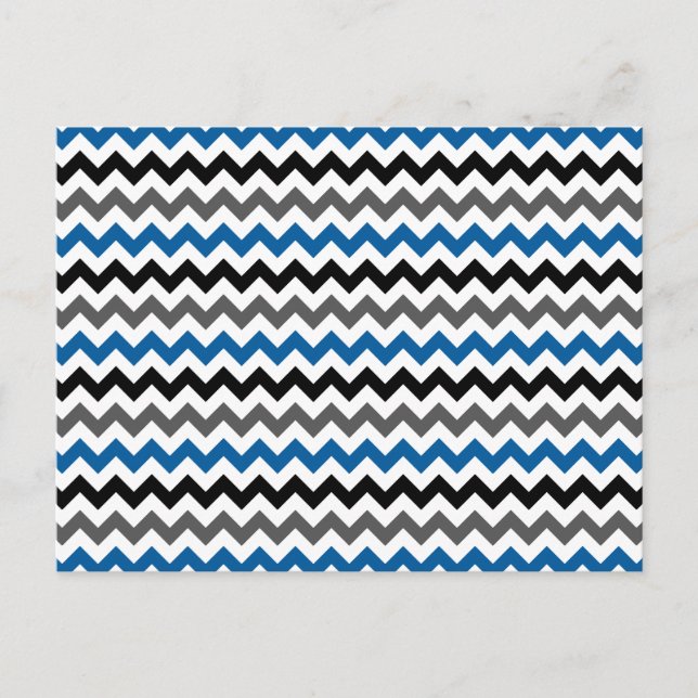 Cartão Postal Padrão Chevron Fundo Cinza Azul Preto Branco (Frente)