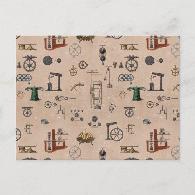 Cartão Postal Padrão Científico Mecânico de Engenharia Antiquado (Frente)