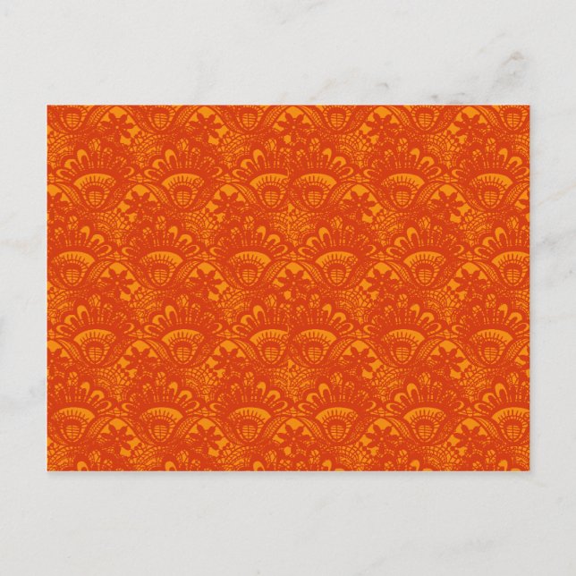Cartão Postal Padrão Cintilante de Lace de Lace Laranja Elegante (Frente)