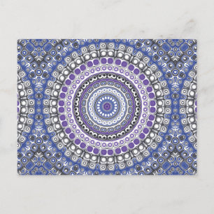 Cartão Postal Padrão Circular Geométrico Mandala Azul e Roxo