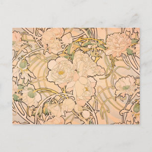Cartão Postal Padrão Clássico de Jardim de Peônia Art Nouveau po