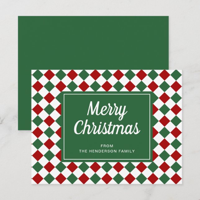 Cartão Postal Padrão Clássico de Xadrez Vermelho e Verde de Nata (Frente/Verso)