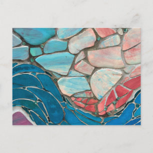 Cartão Postal Padrão Colorido de Mosaico em Azul e Rosa