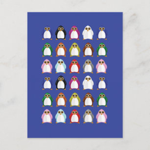 Cartão Postal Padrão Colorido de Pinguim – Animais Divertidos do