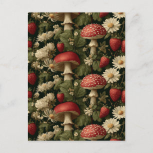 Cartão Postal Padrão contínuo com Fly Agaric Vermelho e Flores