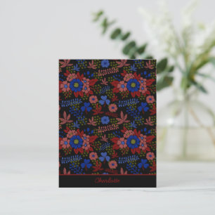 Cartão Postal Padrão contínuo floral colorido nome personalizado