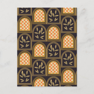 Cartão Postal Padrão contínuo geométrico floral de arte deco de