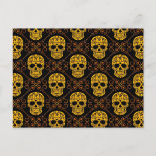 Cartão Postal Padrão Crânio Amarelo e Negro