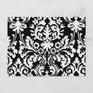 Cartão Postal Padrão Damask em Preto e Branco