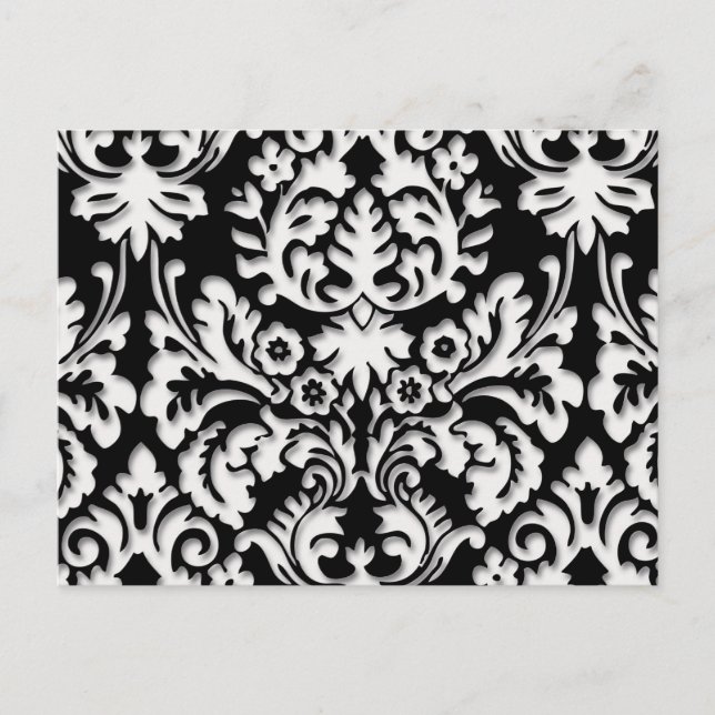 Cartão Postal Padrão Damask em Preto e Branco (Frente)