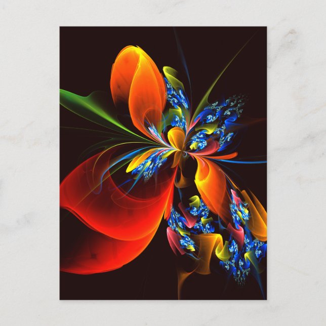 Cartão Postal Padrão de Abstrato de Arte Floral Azul Laranja Mod (Frente)