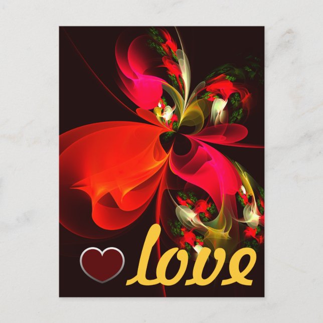 Cartão Postal Padrão de Abstrato de Arte Vermelha Verde Floral M (Frente)