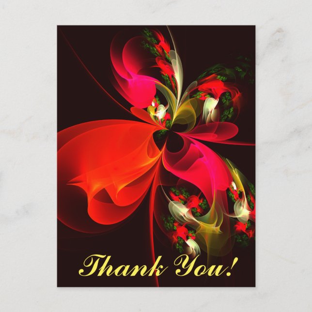 Cartão Postal Padrão de Abstrato de Arte Vermelha Verde Floral M (Frente)