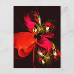 Cartão Postal Padrão de Abstrato de Arte Vermelha Verde Floral M