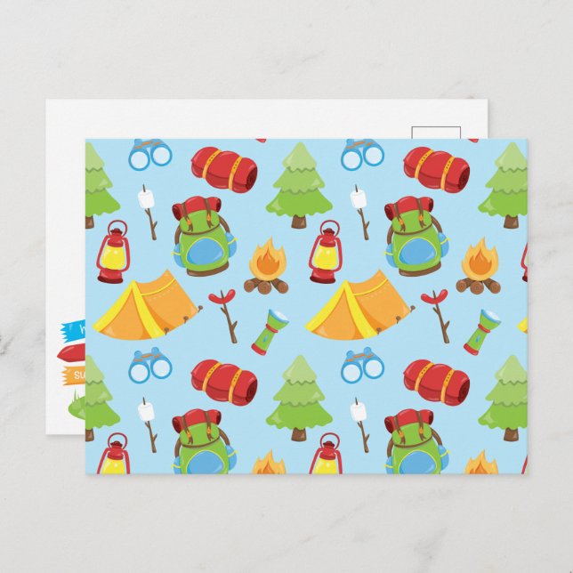 Cartão Postal Padrão de acampamento de verão bonito (Frente/Verso)