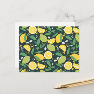 Cartão Postal Padrão de alimentos de limão amarelo e lima verde
