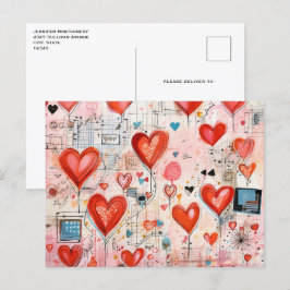 Cartão Postal Padrão de Amor Implicado de Corações Vermelhos