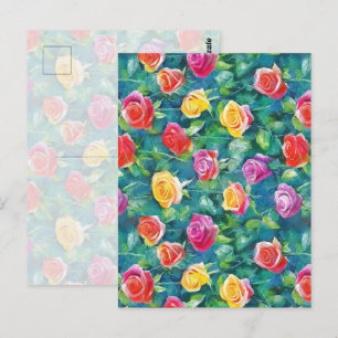 Cartão Postal Padrão de aquarela de arbusto de rosa de jardim fl