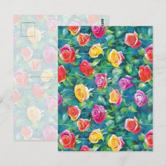 Cartão Postal Padrão de aquarela de arbusto de rosa de jardim fl