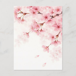 Cartão Postal Padrão de aquarela de flor de cerejeira rosa Sakur