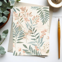 Cartão Postal Padrão de Aquarela de Folha Rosada Botânica Salvia