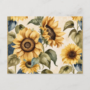 Cartão Postal Padrão de Aquarela de Girassol Amarelo
