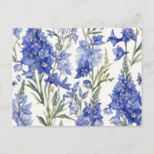 Cartão Postal Padrão de Aquarela Delfinium Vibrante em Azul Negr