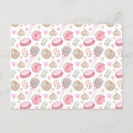 Cartão Postal Padrão de Aquarela Rosa de Doces 