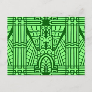 Cartão Postal Padrão de arquitetura deco, verde leve de jade