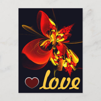 Cartão Postal Padrão de Arte Abstrata Floral Amarelo Vermelho Mo