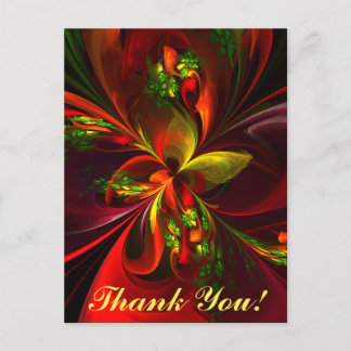 Cartão Postal Padrão de Arte Abstrata Floral Verde Vermelho Mode